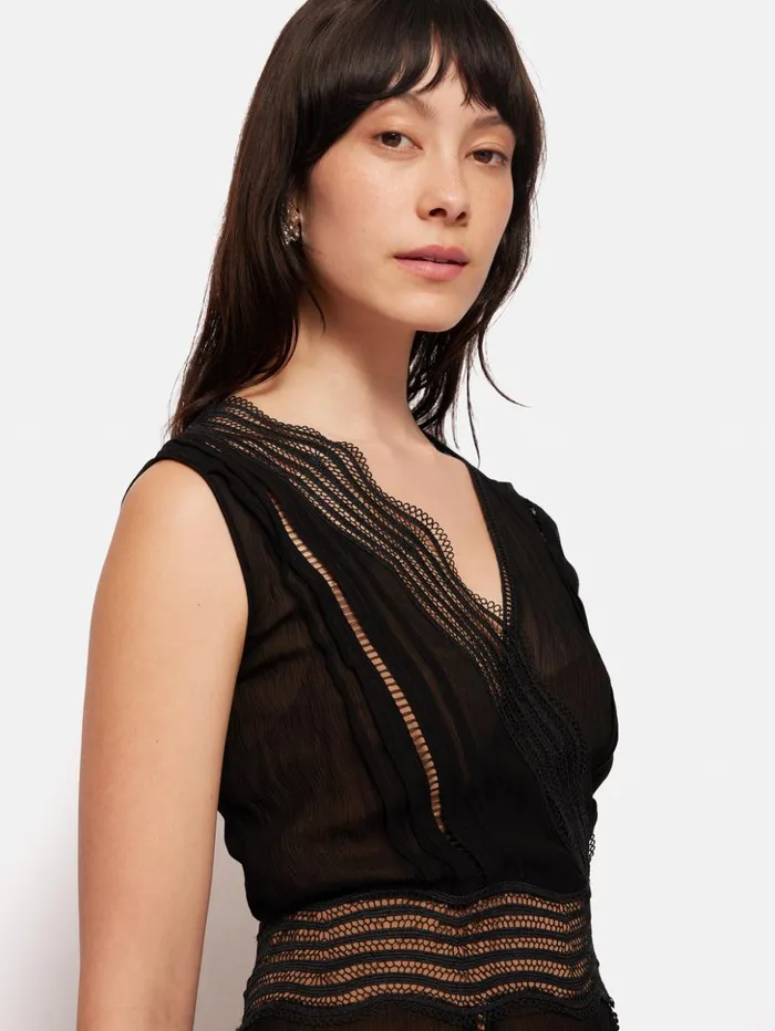 Jigsaw Crinkle Lace Trim Dress Black Women Dresses and Jumpsuits