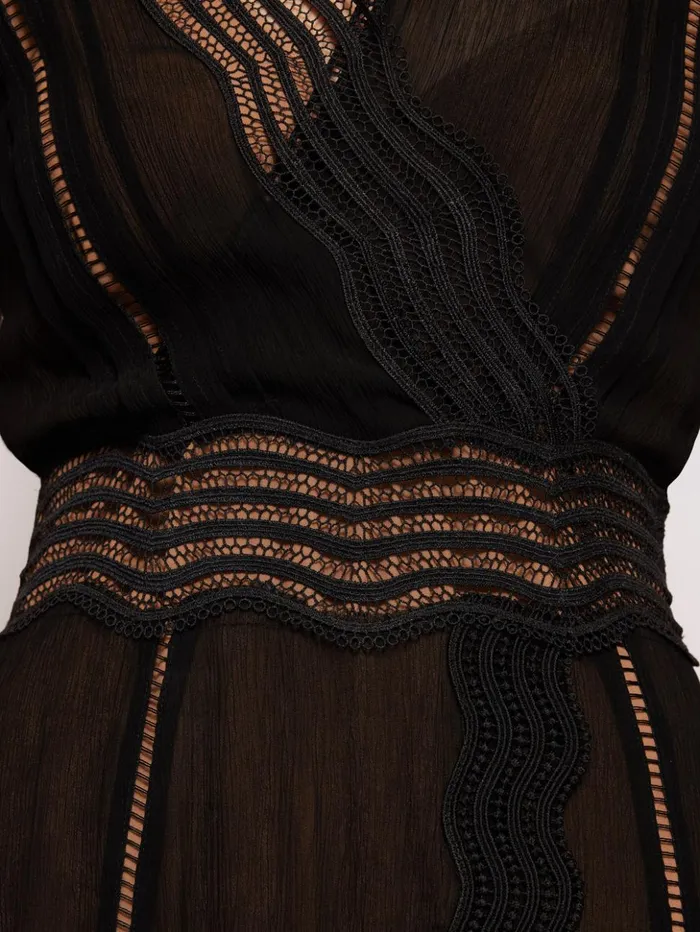 Jigsaw Crinkle Lace Trim Dress Black Women Dresses and Jumpsuits