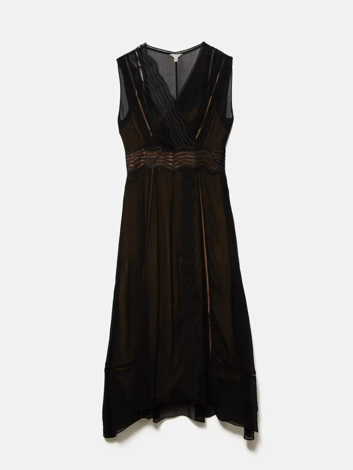 Jigsaw Crinkle Lace Trim Dress Black Women Dresses and Jumpsuits
