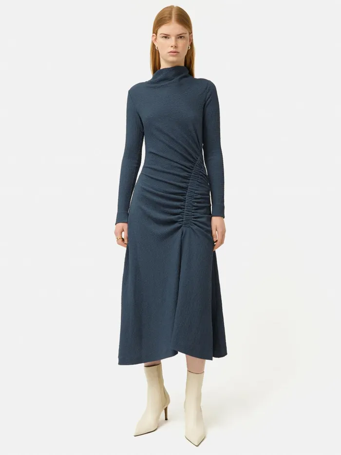 Jigsaw Crinkle Ruched Jersey Dress Blue Women Dresses and Jumpsuits