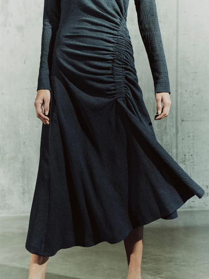 Jigsaw Crinkle Ruched Jersey Dress Blue Women Dresses and Jumpsuits