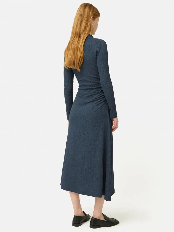 Jigsaw Crinkle Ruched Jersey Dress Blue Women Dresses and Jumpsuits