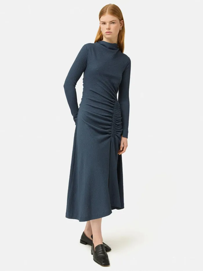 Jigsaw Crinkle Ruched Jersey Dress Blue Women Dresses and Jumpsuits