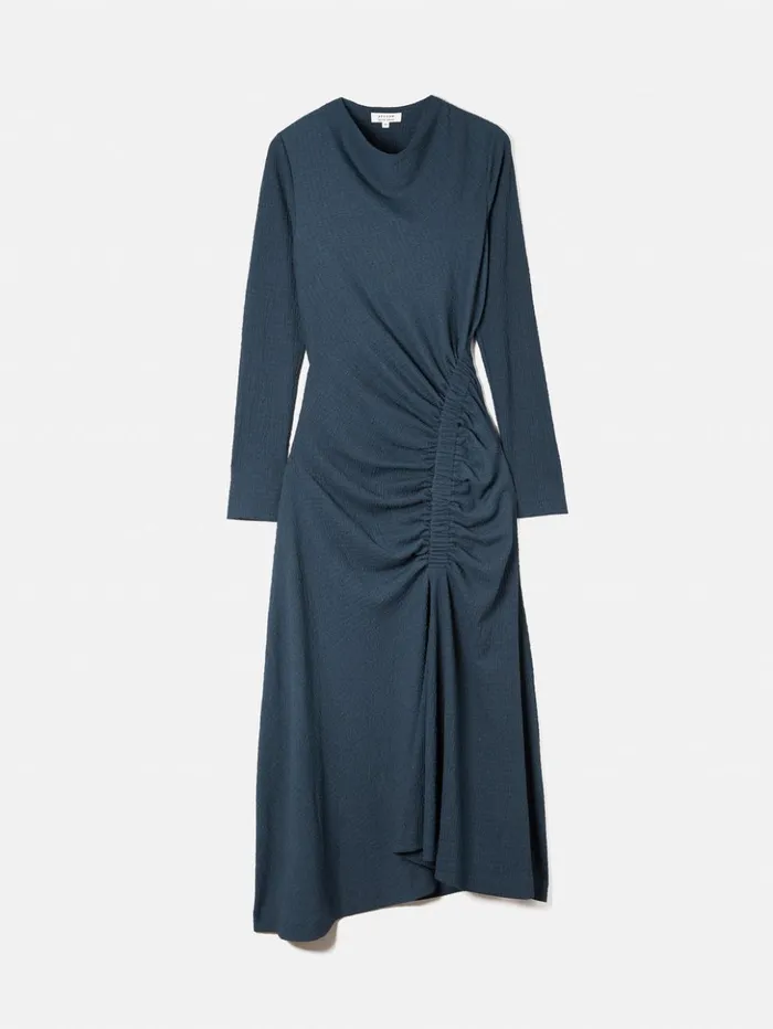 Jigsaw Crinkle Ruched Jersey Dress Blue Women Dresses and Jumpsuits