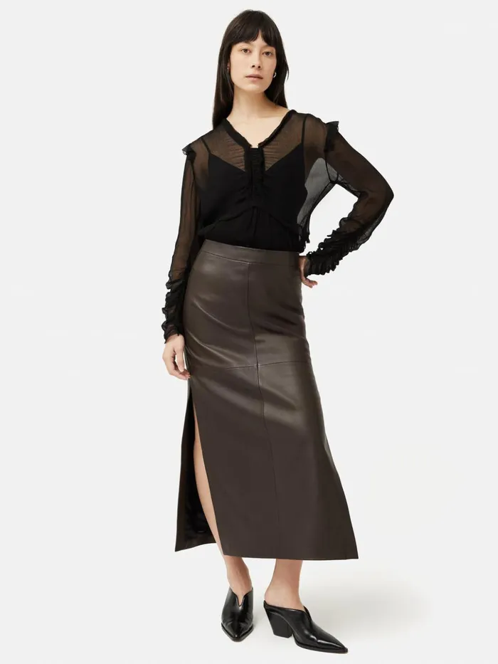 Jigsaw Crinkle Ruched Long Sleeve Top Black Women Shirts and Tops