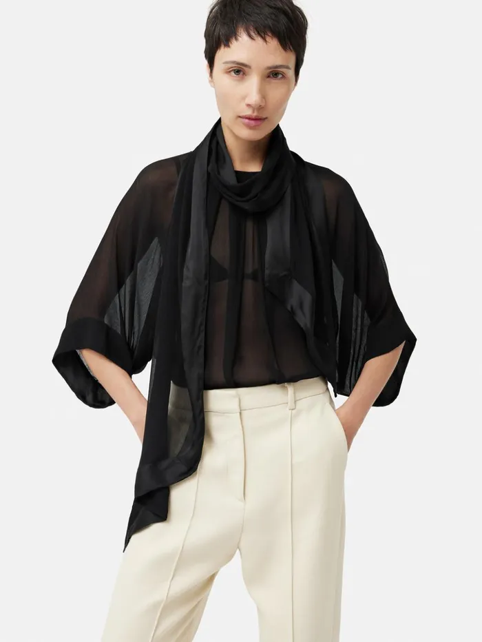 Jigsaw Crinkle Viscose Scarf Top Black Women Shirts and Tops