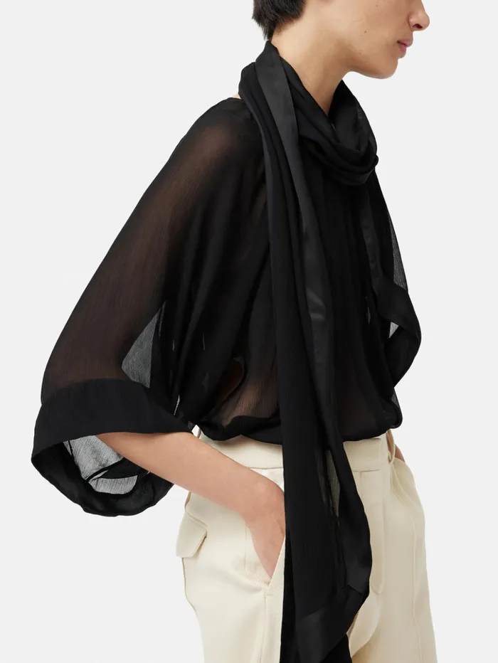 Jigsaw Crinkle Viscose Scarf Top Black Women Shirts and Tops