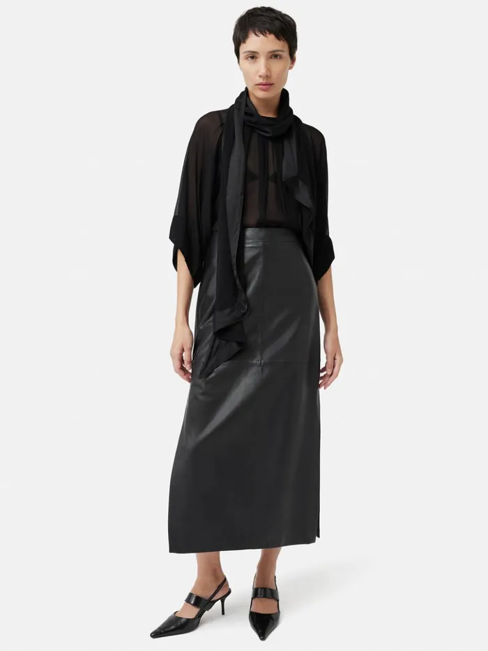 Jigsaw Crinkle Viscose Scarf Top Black Women Shirts and Tops
