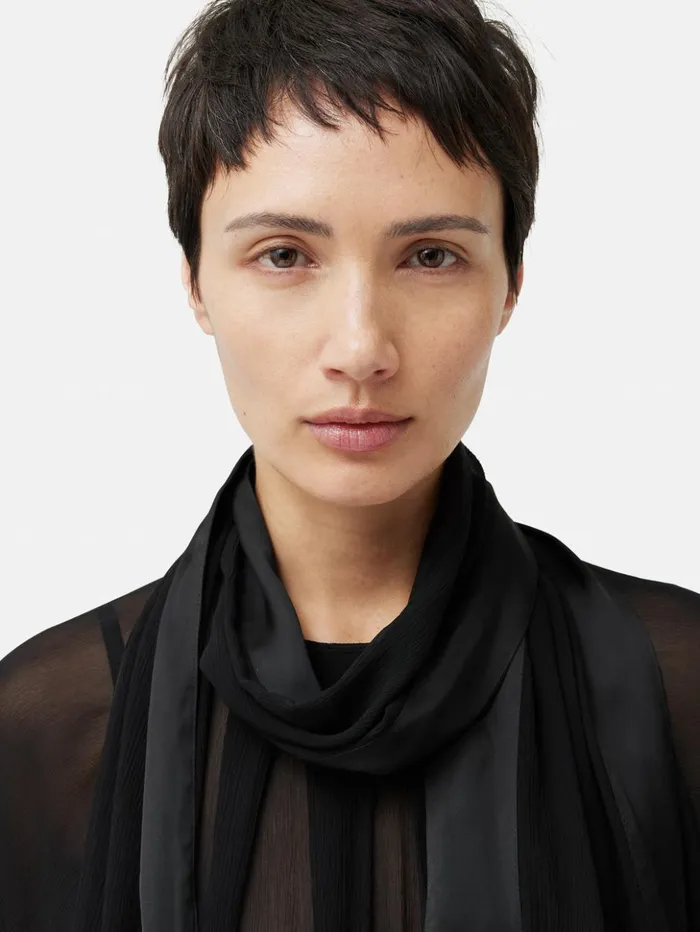 Jigsaw Crinkle Viscose Scarf Top Black Women Shirts and Tops