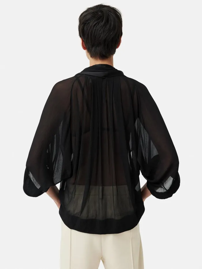 Jigsaw Crinkle Viscose Scarf Top Black Women Shirts and Tops