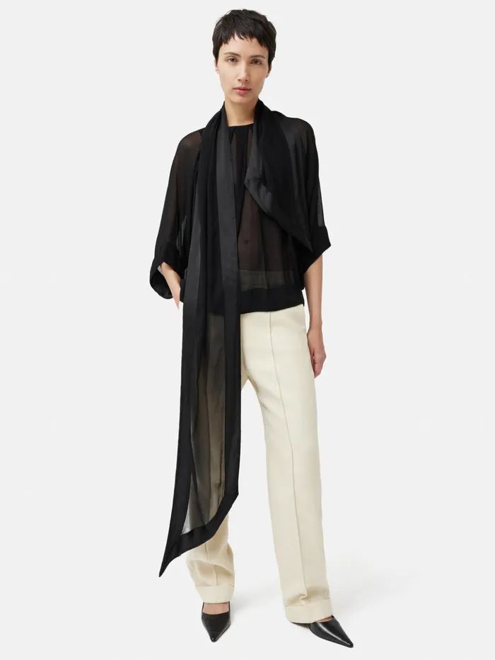 Jigsaw Crinkle Viscose Scarf Top Black Women Shirts and Tops