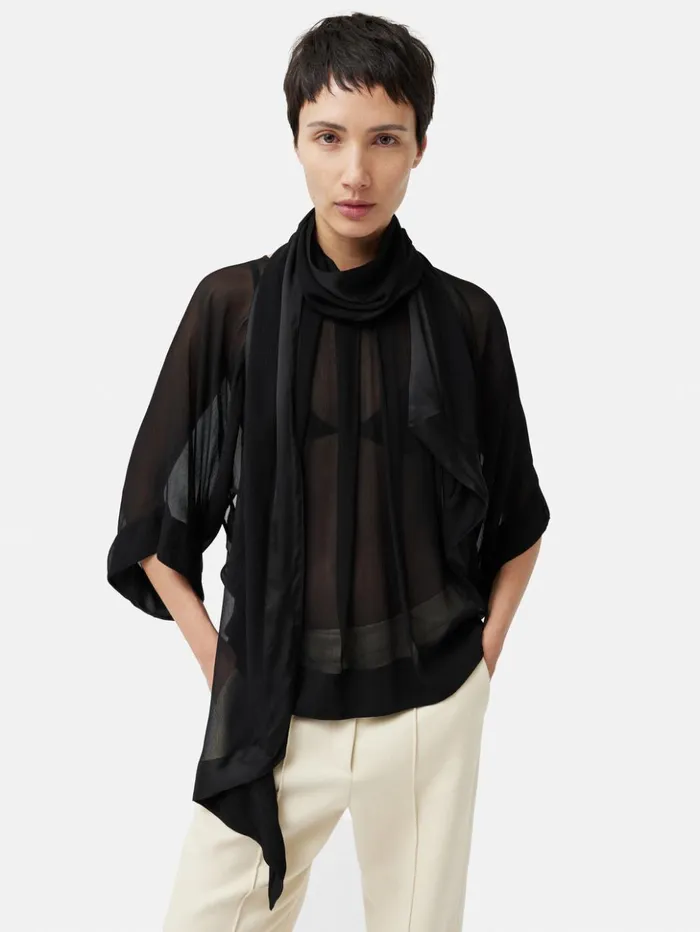 Jigsaw Crinkle Viscose Scarf Top Black Women Shirts and Tops