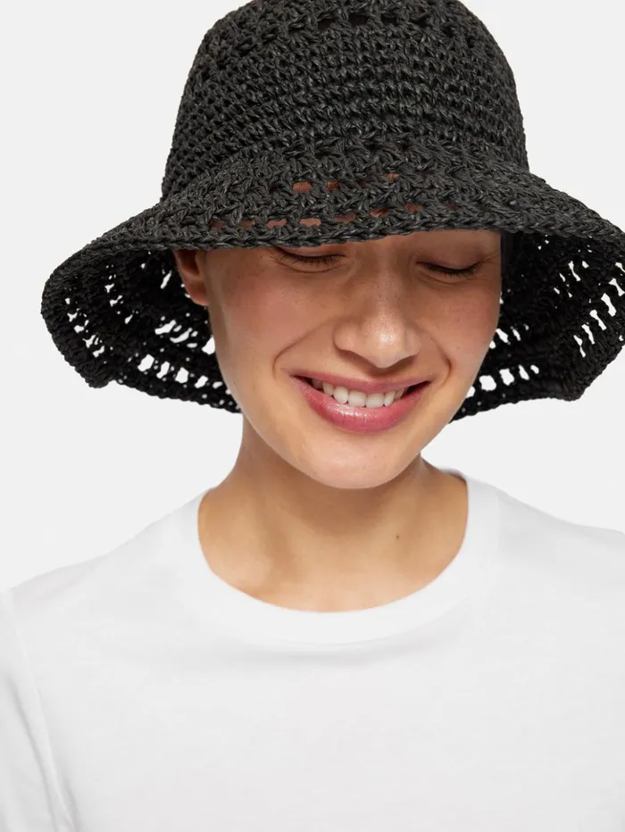 Jigsaw Crochet Bucket Hat Black Women Hats