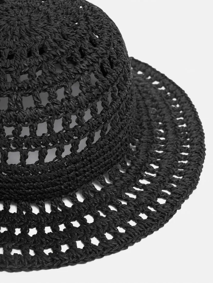 Jigsaw Crochet Bucket Hat Black Women Hats