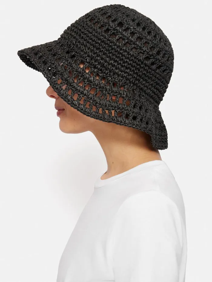 Jigsaw Crochet Bucket Hat Black Women Hats