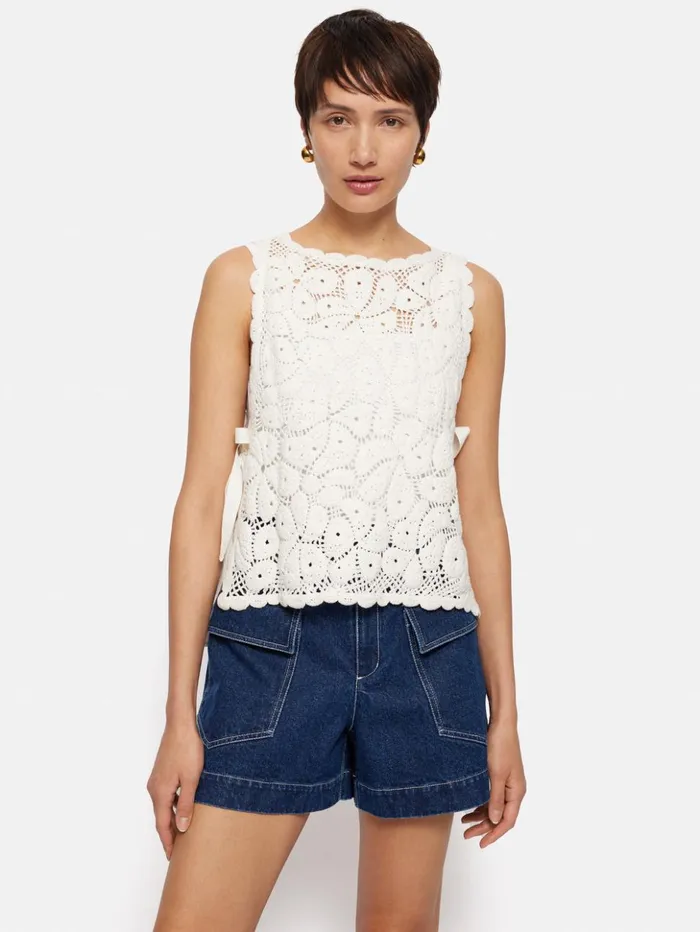 Jigsaw Crochet Embroidered Tank Ivory Women Knitwear and Cashmere