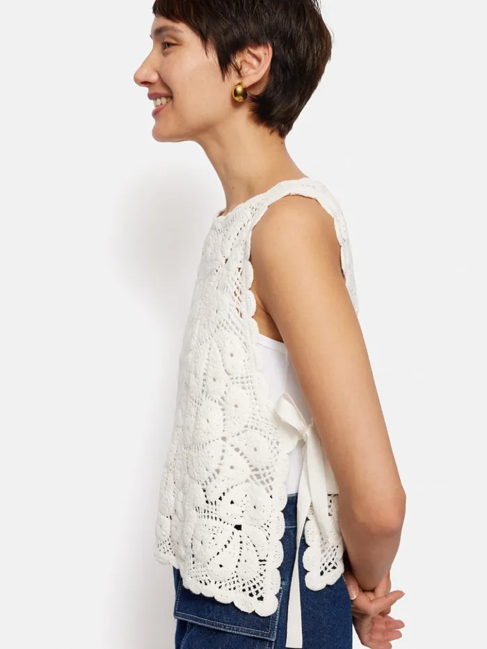 Jigsaw Crochet Embroidered Tank Ivory Women Knitwear and Cashmere