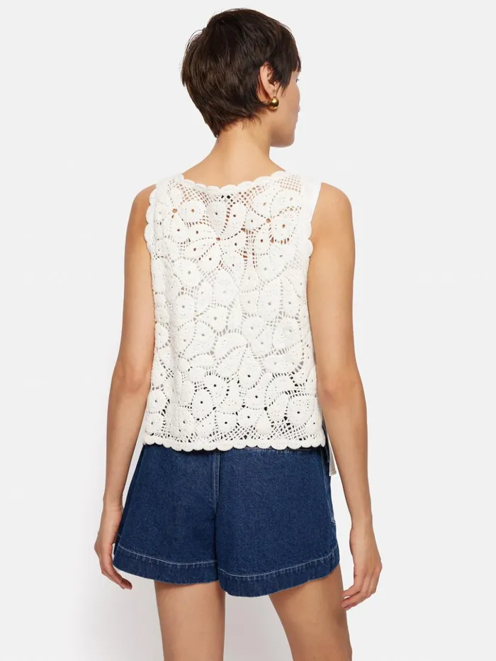 Jigsaw Crochet Embroidered Tank Ivory Women Knitwear and Cashmere