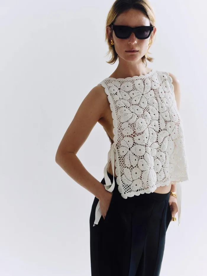 Jigsaw Crochet Embroidered Tank Ivory Women Shirts and Tops