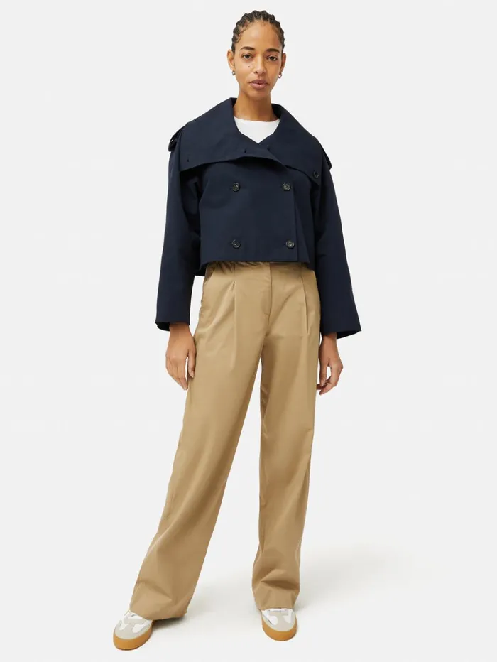 Jigsaw Cropped Cotton Trench Jacket Navy Women Coats and Jackets