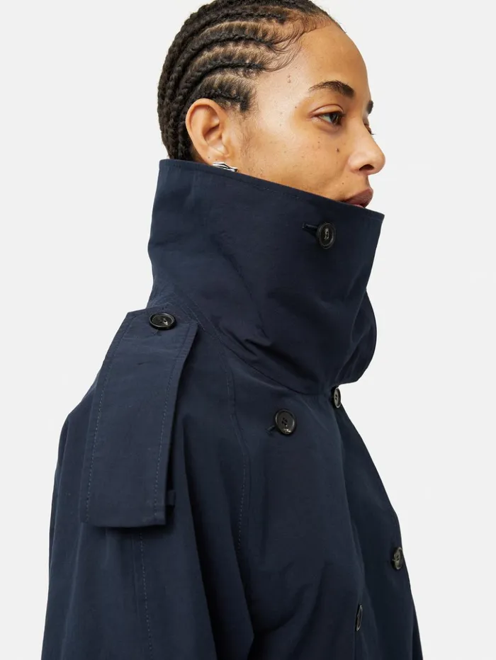 Jigsaw Cropped Cotton Trench Jacket Navy Women Coats and Jackets