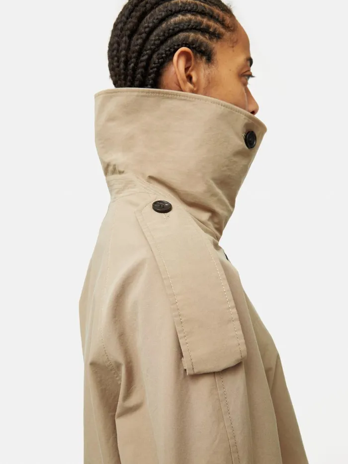 Jigsaw Cropped Cotton Trench Jacket Stone Women Coats and Jackets