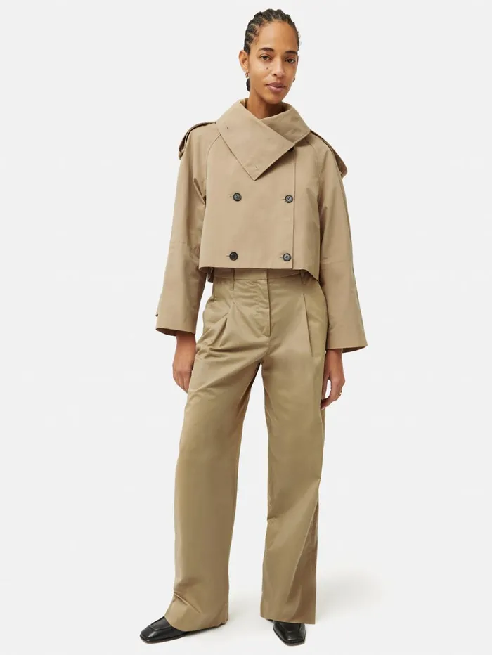 Jigsaw Cropped Cotton Trench Jacket Stone Women Coats and Jackets