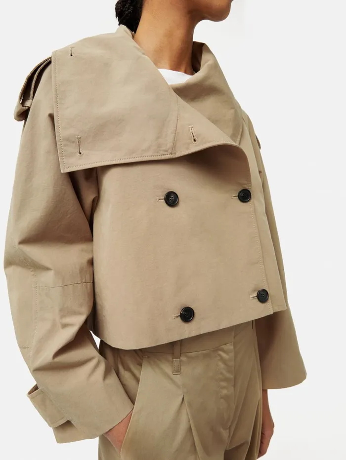 Jigsaw Cropped Cotton Trench Jacket Stone Women Coats and Jackets