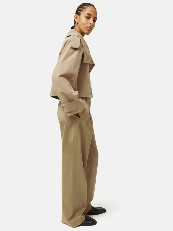Jigsaw Cropped Cotton Trench Jacket Stone Women Coats and Jackets