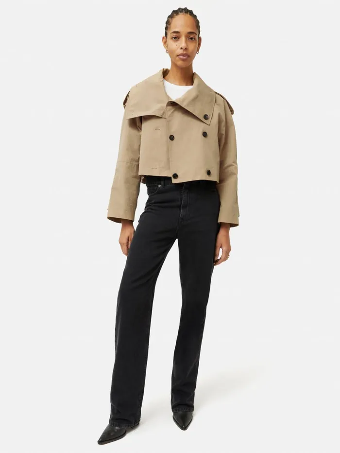 Jigsaw Cropped Cotton Trench Jacket Stone Women Coats and Jackets