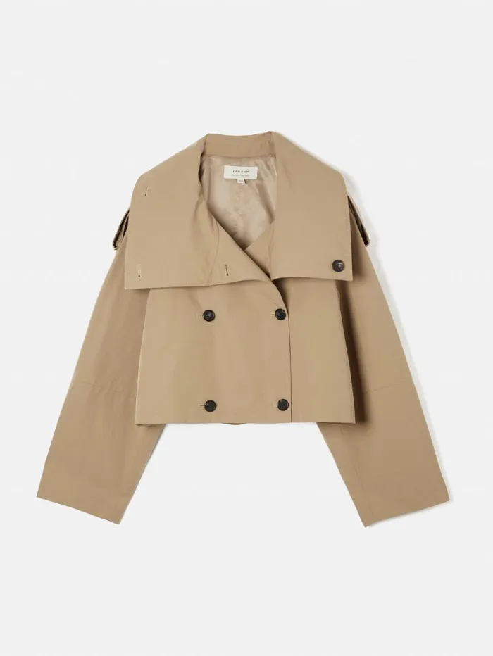 Jigsaw Cropped Cotton Trench Jacket Stone Women Coats and Jackets