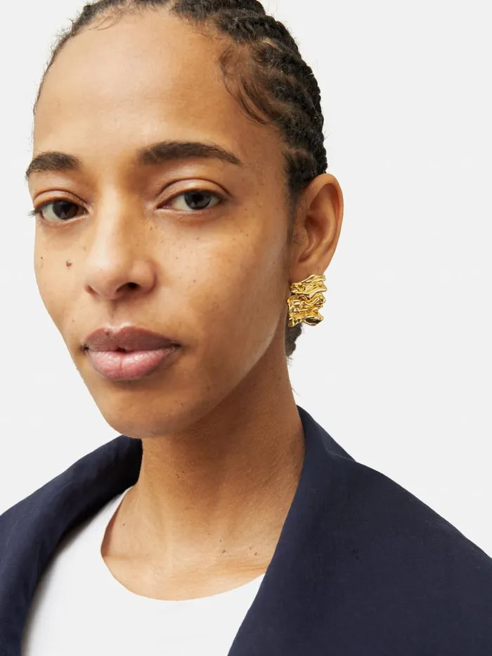 Jigsaw Crumpled Textured Earrings Gold Women Jewellery