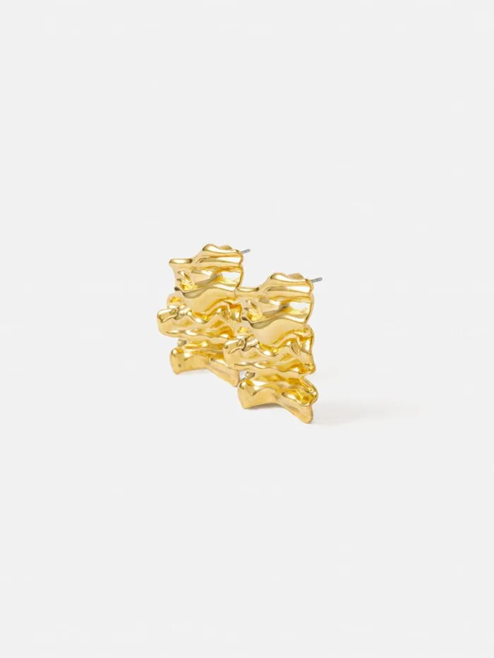 Jigsaw Crumpled Textured Earrings Gold Women Jewellery