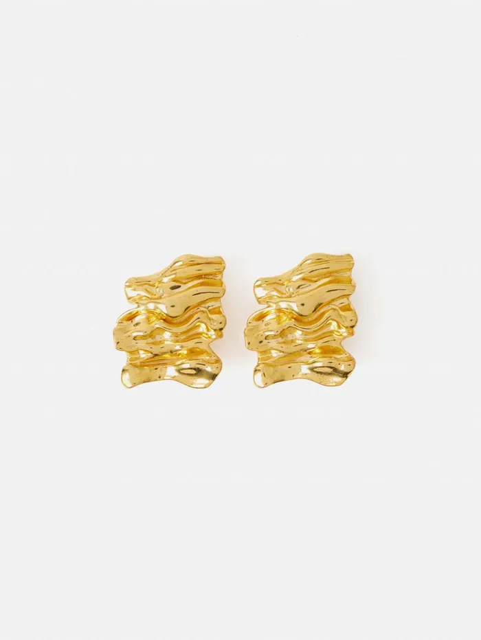 Jigsaw Crumpled Textured Earrings Gold Women Jewellery