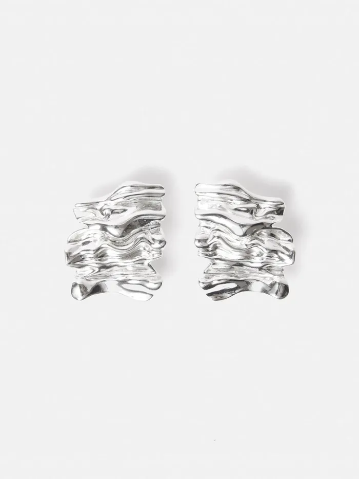 Jigsaw Crumpled Textured Earrings Silver Women Jewellery