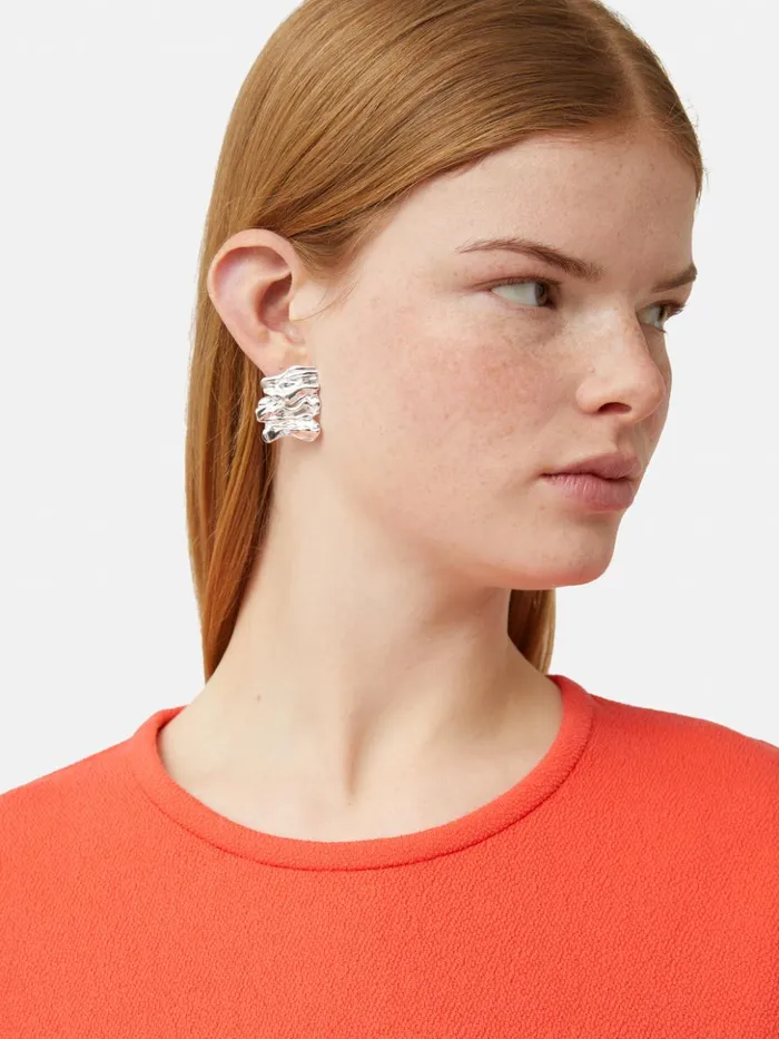 Jigsaw Crumpled Textured Earrings Silver Women Jewellery