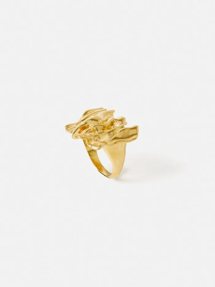 Jigsaw Crumpled Textured Ring Gold Women Jewellery