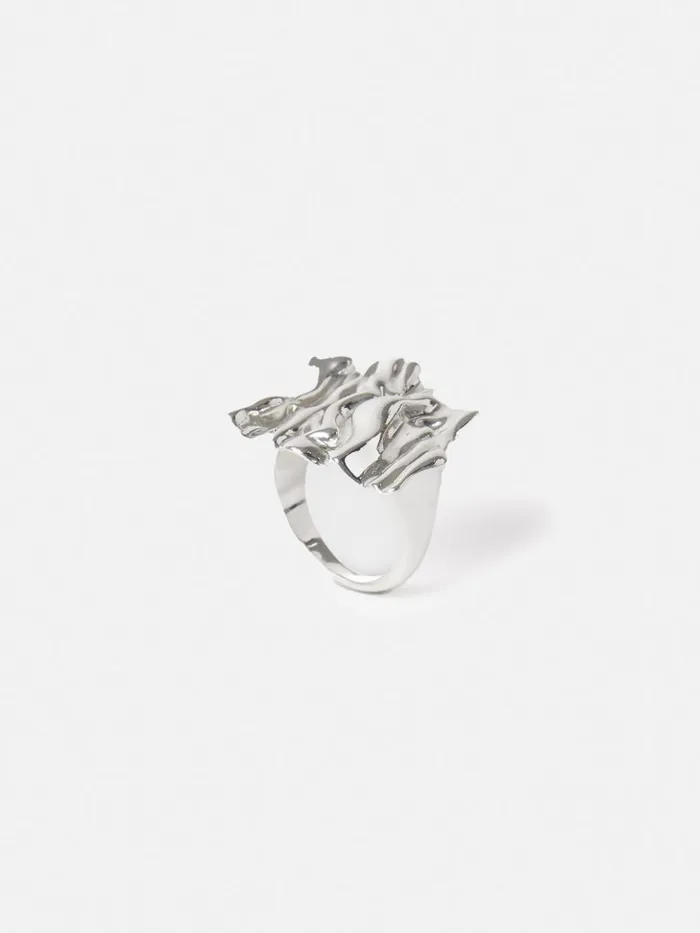 Jigsaw Crumpled Textured Ring Silver Women Jewellery