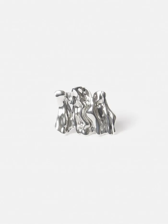 Jigsaw Crumpled Textured Ring Silver Women Jewellery