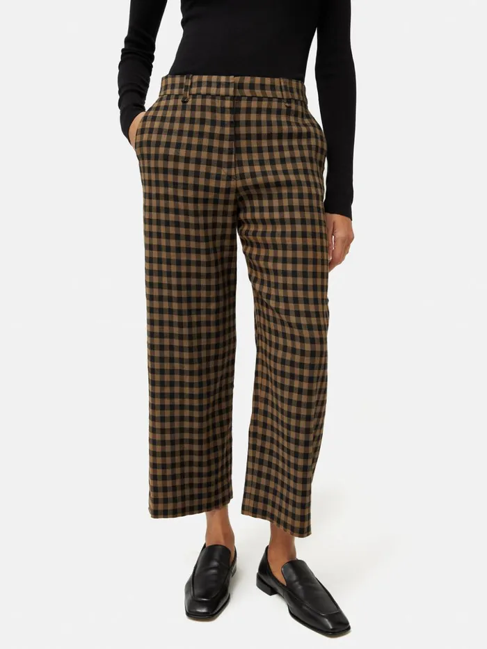 Jigsaw Dale Linen Check Trouser Khaki Women Trousers