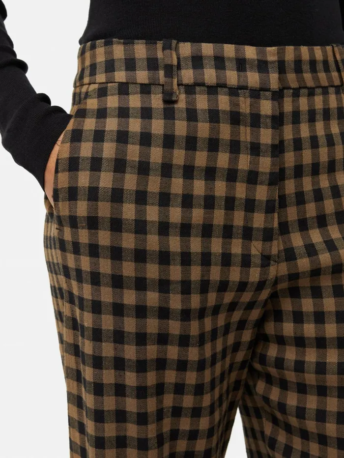 Jigsaw Dale Linen Check Trouser Khaki Women Trousers