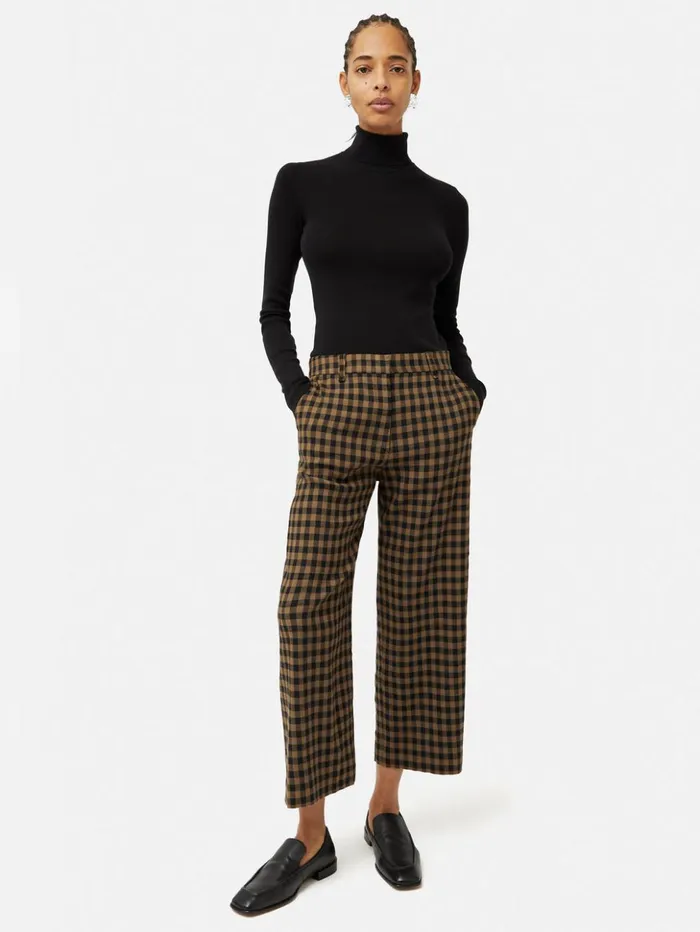 Jigsaw Dale Linen Check Trouser Khaki Women Trousers