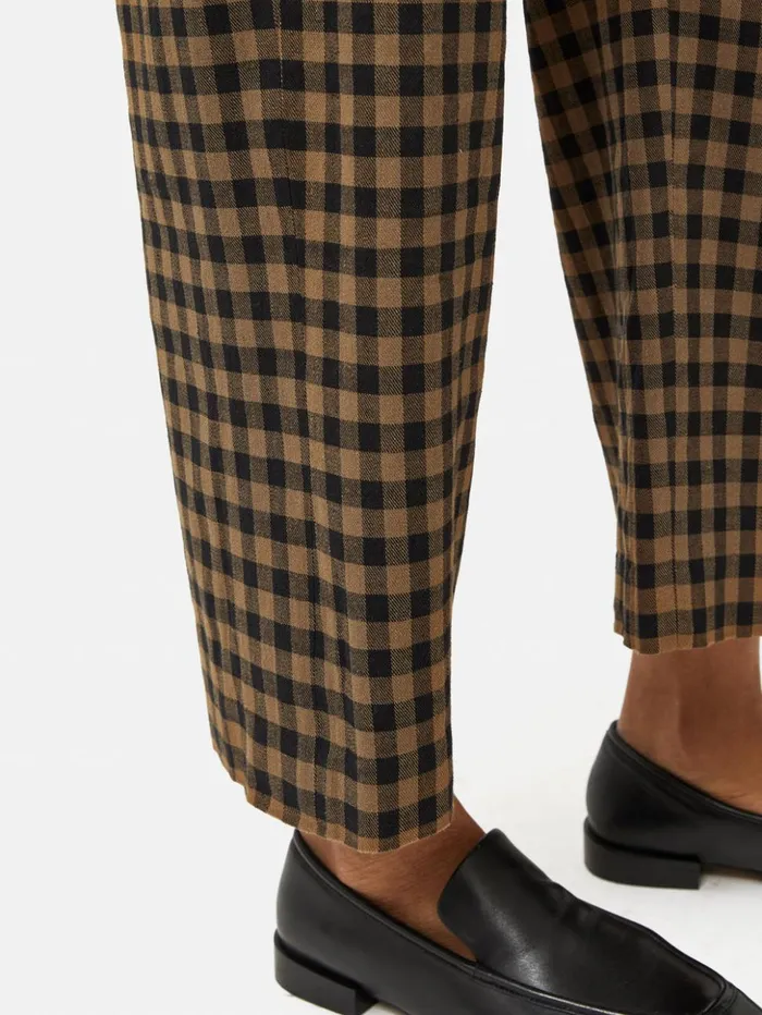Jigsaw Dale Linen Check Trouser Khaki Women Trousers