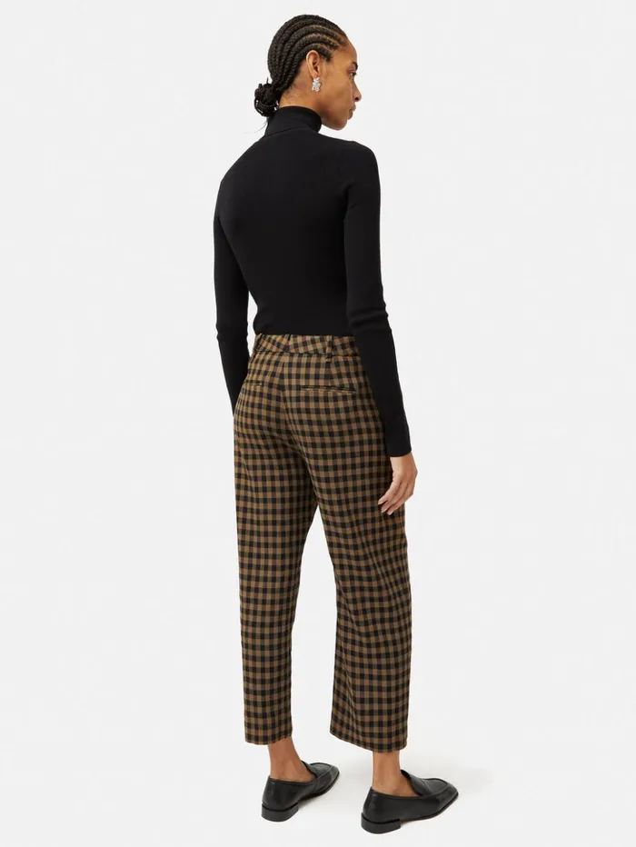 Jigsaw Dale Linen Check Trouser Khaki Women Trousers