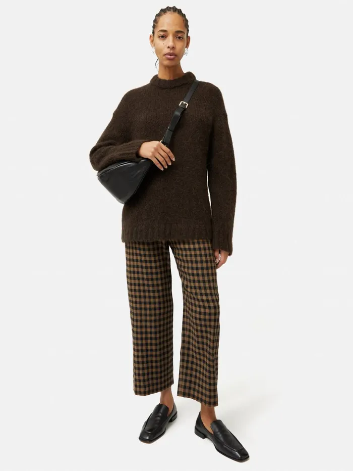 Jigsaw Dale Linen Check Trouser Khaki Women Trousers