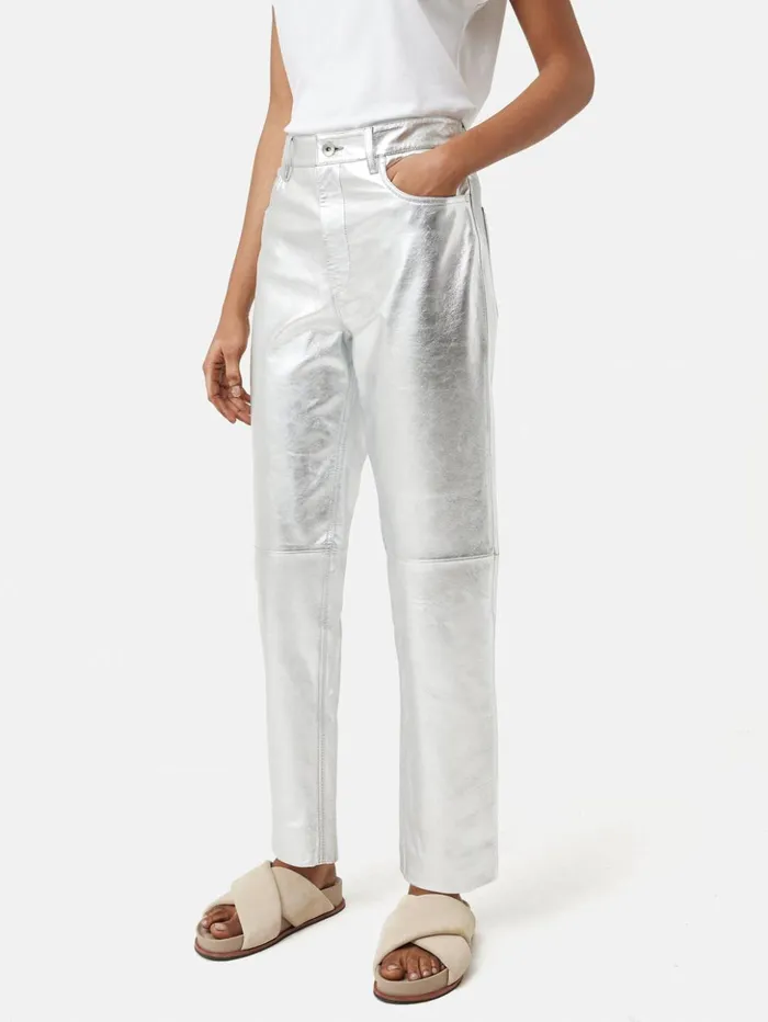 Jigsaw Delmont Leather Tapered Jean Silver Women Trousers