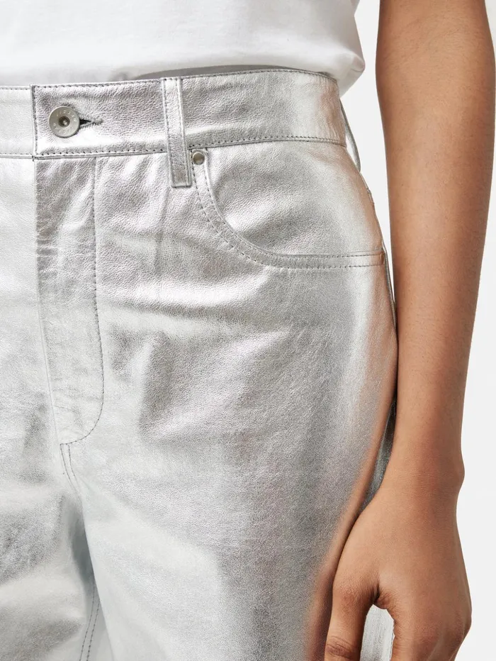 Jigsaw Delmont Leather Tapered Jean Silver Women Trousers