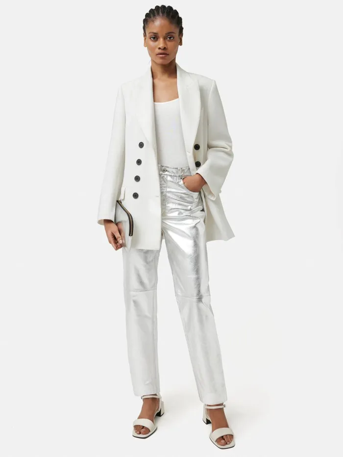 Jigsaw Delmont Leather Tapered Jean Silver Women Trousers
