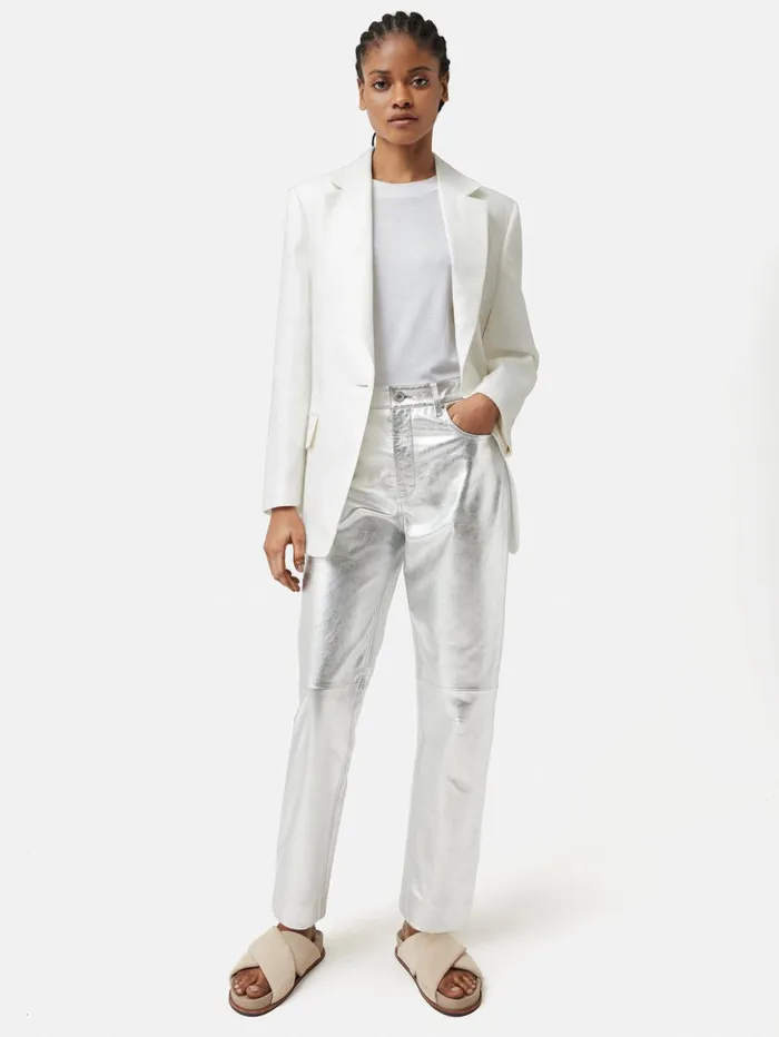 Jigsaw Delmont Leather Tapered Jean Silver Women Trousers