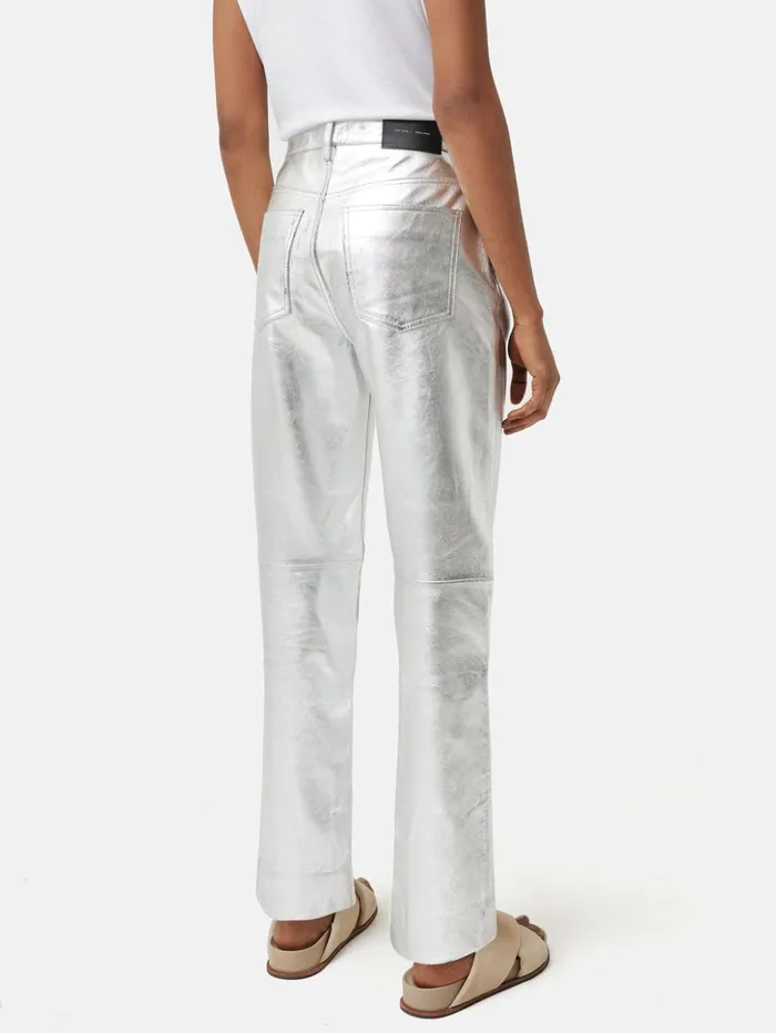 Jigsaw Delmont Leather Tapered Jean Silver Women Trousers